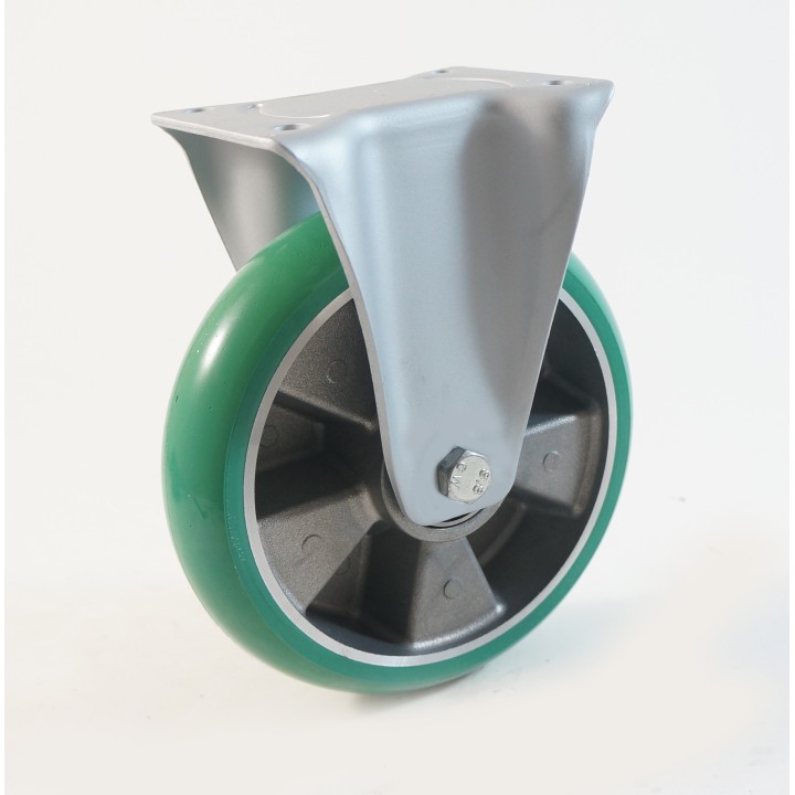 Roulette à platine, Roue à bandage polyuréthane souple coulé vert, jante aluminium, (série 40/TV)