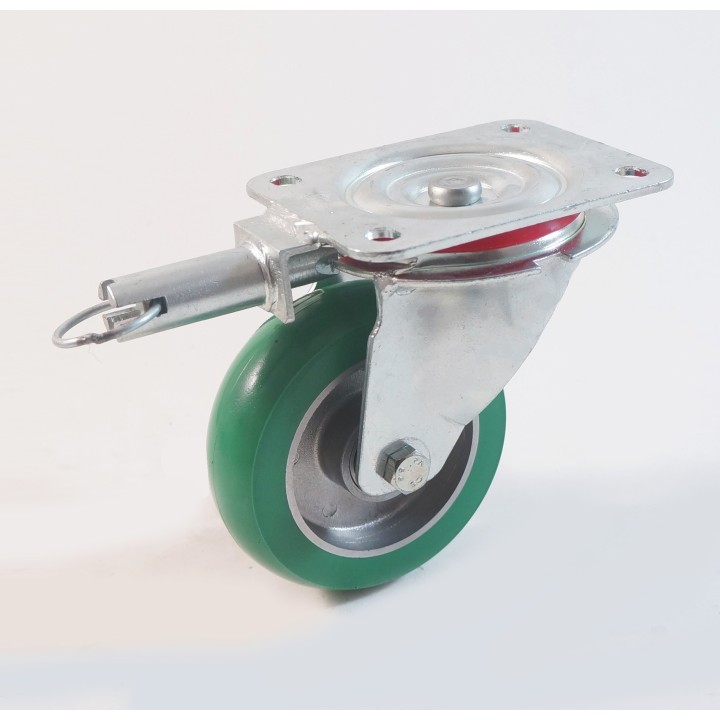 Roulette à platine, Roue à bandage polyuréthane souple coulé vert, jante aluminium, (série 40/TV)