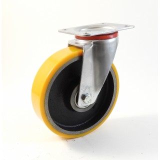 Roulette à platine, Roue à bandage polyuréthane coulé jaune, jante fonte, (série 22-40/Z)