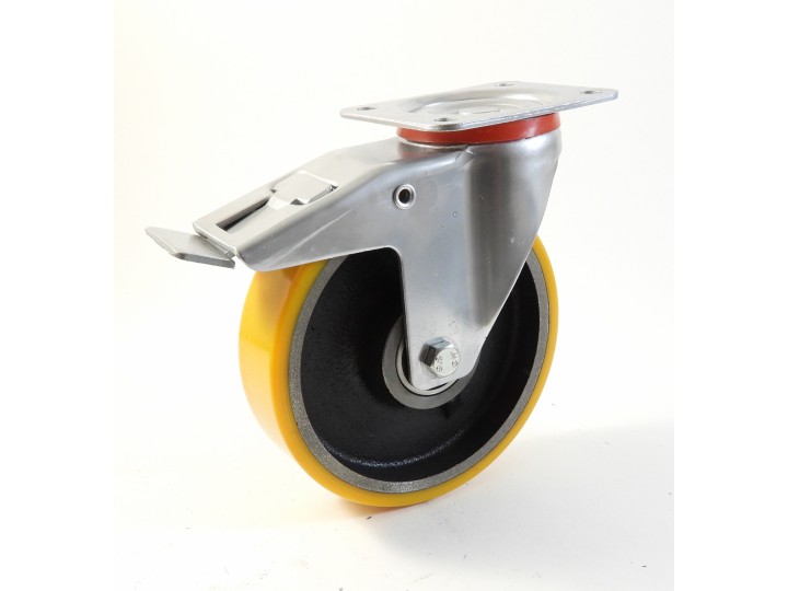 Roulette à platine, Roue à bandage polyuréthane coulé jaune, jante fonte, (série 22-40/Z)