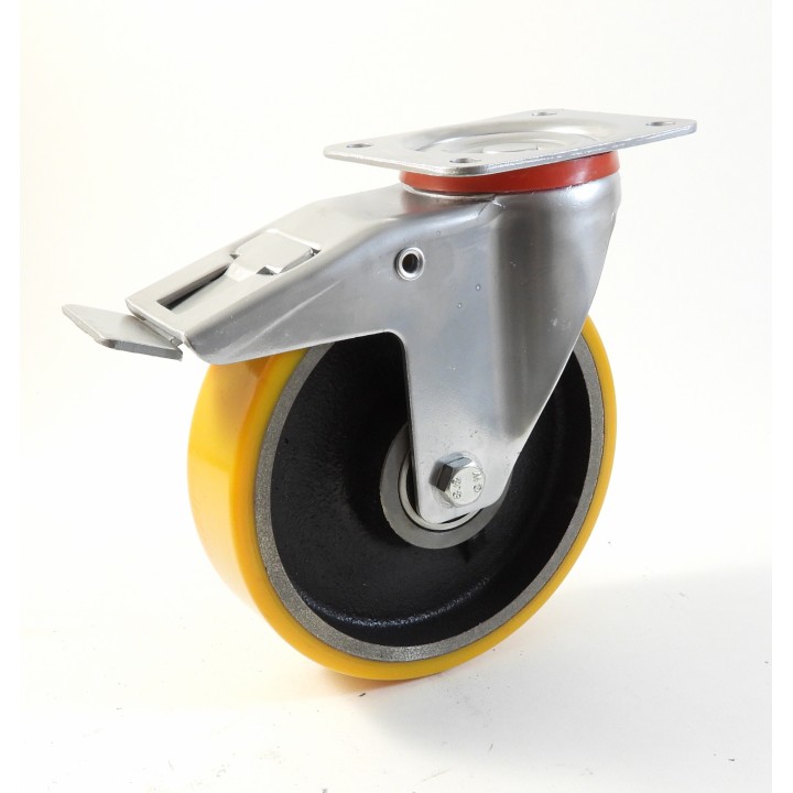 Roulette à platine, Roue à bandage polyuréthane coulé jaune, jante fonte, (série 22-40/Z)