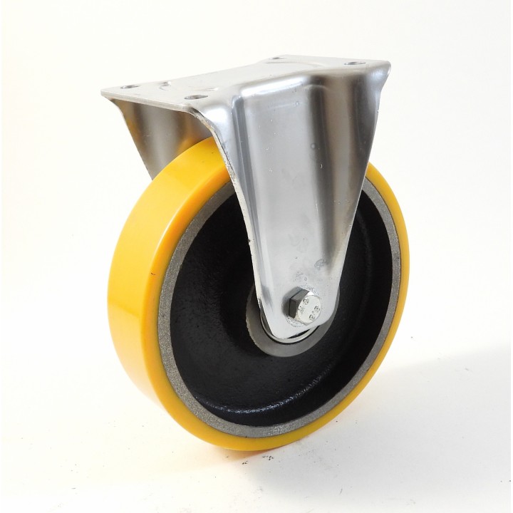 Roulette à platine, Roue à bandage polyuréthane coulé jaune, jante fonte, (série 22-40/Z)