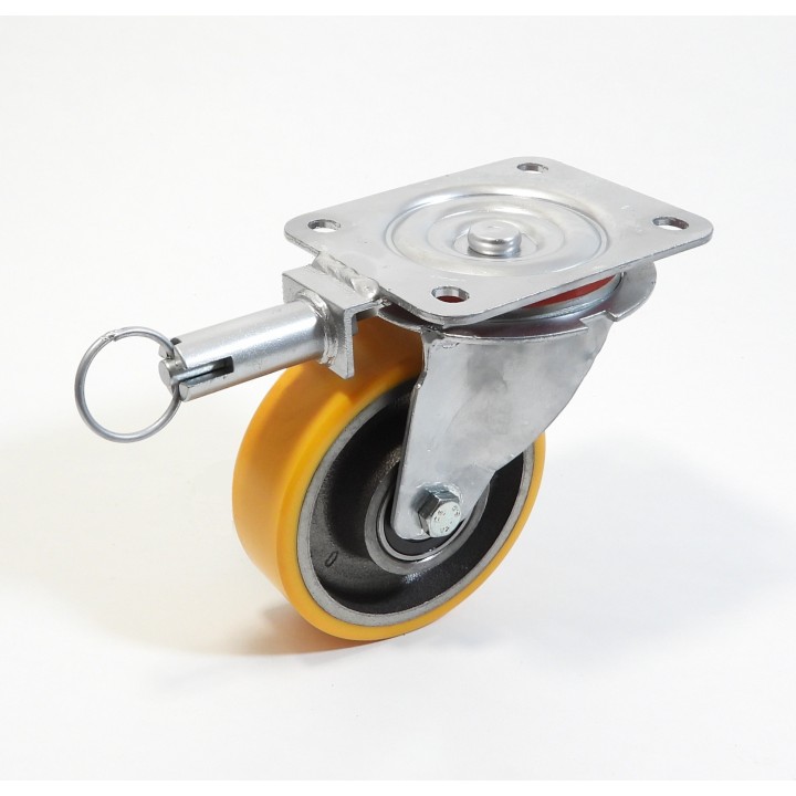 Roulette à platine, Roue à bandage polyuréthane coulé jaune, jante fonte, (série 22-40/Z)