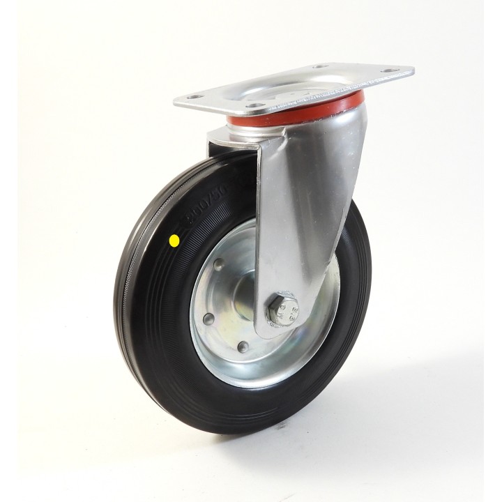 Roulette à platine, Roue à bandage caoutchouc noir antistatique, jante tôle, (série 22-40/BAS)
