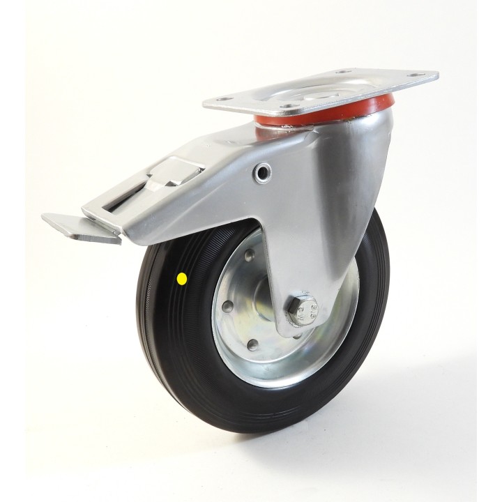 Roulette à platine, Roue à bandage caoutchouc noir antistatique, jante tôle, (série 22-40/BAS)