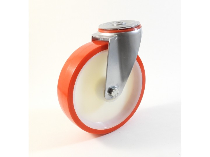 Roulette à trou central, Roue à bandage polyuréthane injecté rouge, jante polyamide (série 222/N)