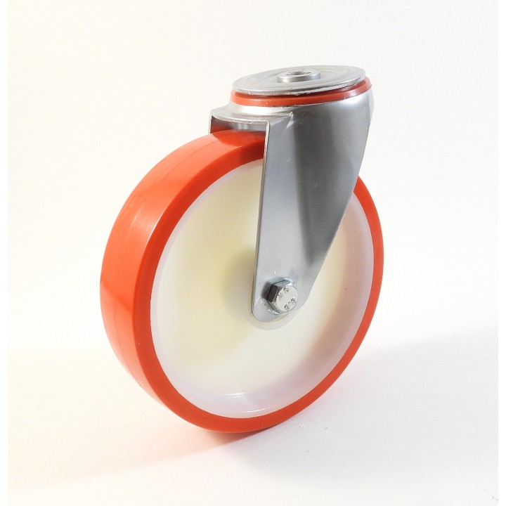 Roulette à trou central, Roue à bandage polyuréthane injecté rouge, jante polyamide (série 222/N)