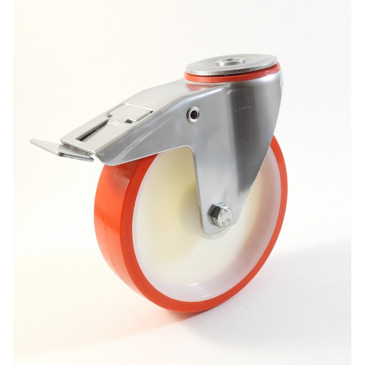 Roulette à trou central, Roue à bandage polyuréthane injecté rouge, jante polyamide (série 222/N)