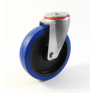 Roulette à trou central, Roue à bandage caoutchouc élastique bleu non marquant, jante polyamide (série 222/LB)