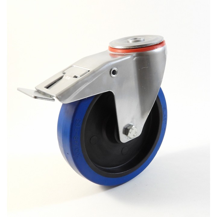 Roulette à trou central, Roue à bandage caoutchouc élastique bleu non marquant, jante polyamide (série 222/LB)