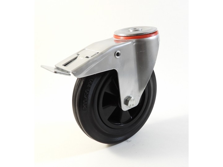 Roulette à trou central, Roue à bandage caoutchouc noir, jante polypropylène, (série 222/D)