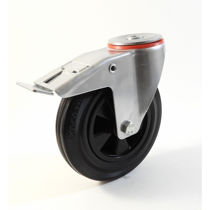 Roulette à trou central, Roue à bandage caoutchouc noir, jante polypropylène, (série 222/D)