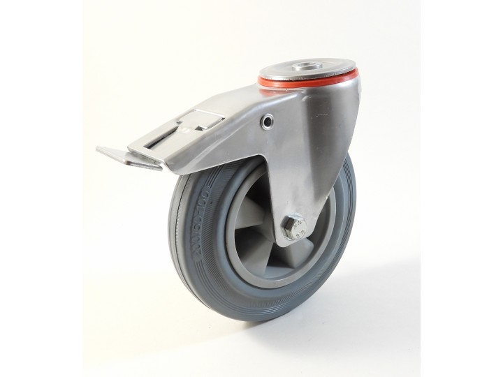 Roulette à trou central, Roue à bandage caoutchouc gris non marquant, jante polypropylène, (série 222/DG)