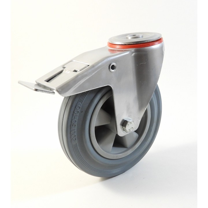 Roulette à trou central, Roue à bandage caoutchouc gris non marquant, jante polypropylène, (série 222/DG)