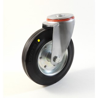Roulette à trou central, Roue à bandage caoutchouc noir antistatique, jante tôle, (série 222/BAS)