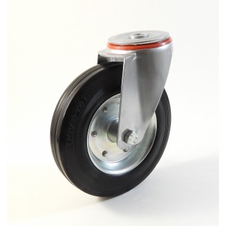 Roulette à trou central, Roue à bandage caoutchouc noir, jante tôle, (série 222/B)