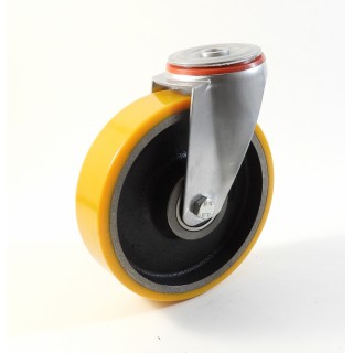Roulette à trou central, Roue à bandage polyuréthane coulé jaune, jante fonte, (série 222/Z)