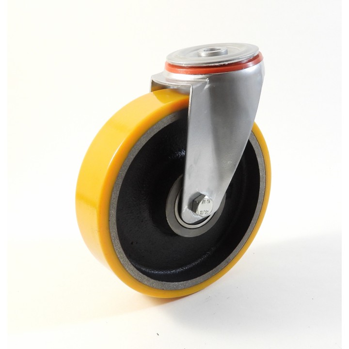 Roulette à trou central, Roue à bandage polyuréthane coulé jaune, jante fonte, (série 222/Z)