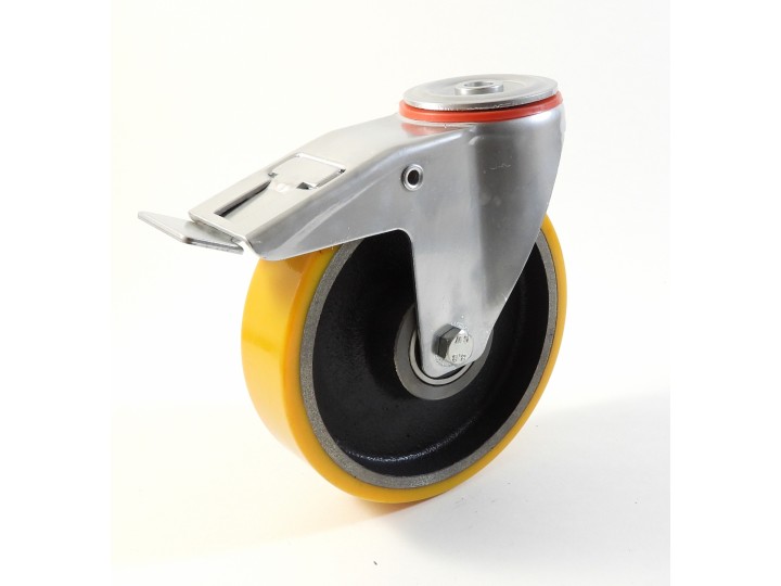 Roulette à trou central, Roue à bandage polyuréthane coulé jaune, jante fonte, (série 222/Z)