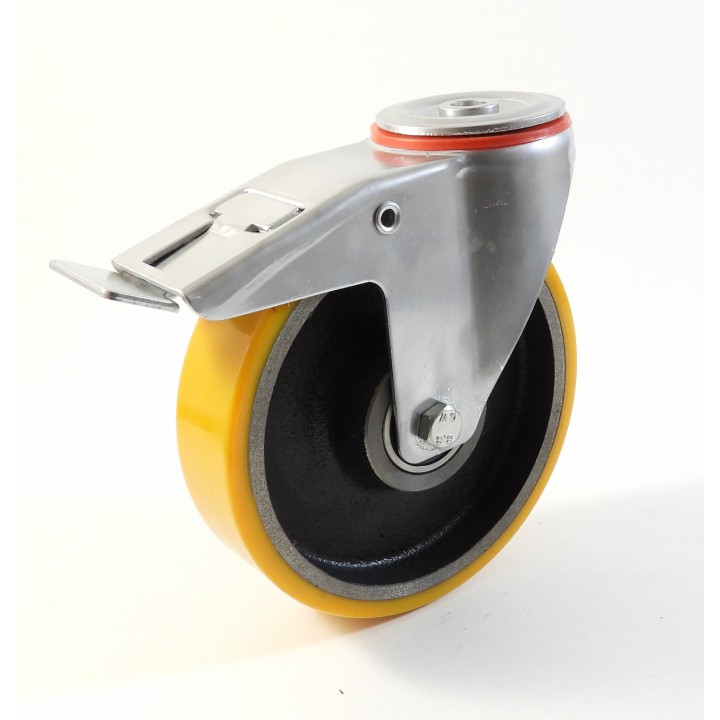 Roulette à trou central, Roue à bandage polyuréthane coulé jaune, jante fonte, (série 222/Z)