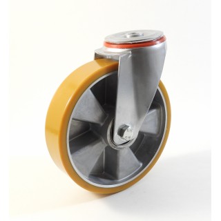 Roulette à trou central, Roue à bandage polyuréthane coulé jaune, jante aluminium (série 222/T)