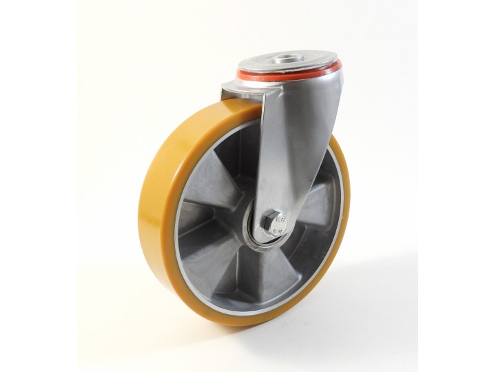 Roulette à trou central, Roue à bandage polyuréthane coulé jaune, jante aluminium (série 222/T)