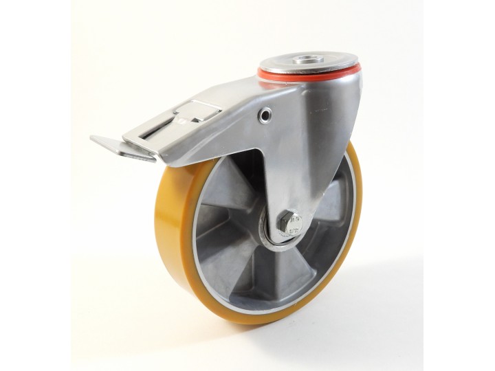 Roulette à trou central, Roue à bandage polyuréthane coulé jaune, jante aluminium (série 222/T)