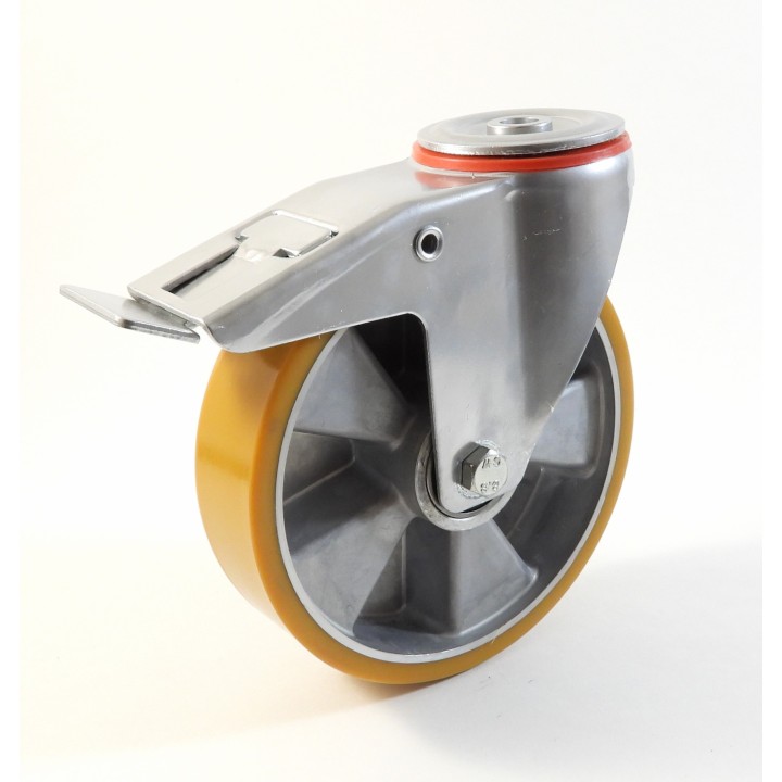 Roulette à trou central, Roue à bandage polyuréthane coulé jaune, jante aluminium (série 222/T)