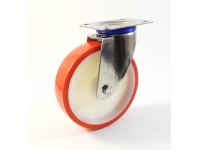 Roulette inox à platine, Roue à bandage polyuréthane injecté rouge ...