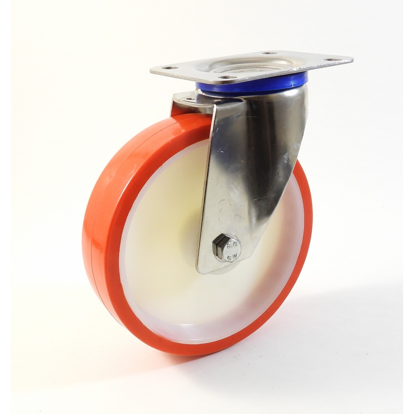 Roulette inox à platine, Roue à bandage polyuréthane injecté rouge ...