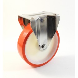 Roulette inox à platine, Roue à bandage polyuréthane injecté rouge ...