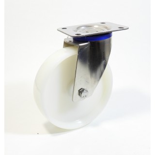 Roulette inox à platine, roue polyamide 6 blanc (série I20/P)