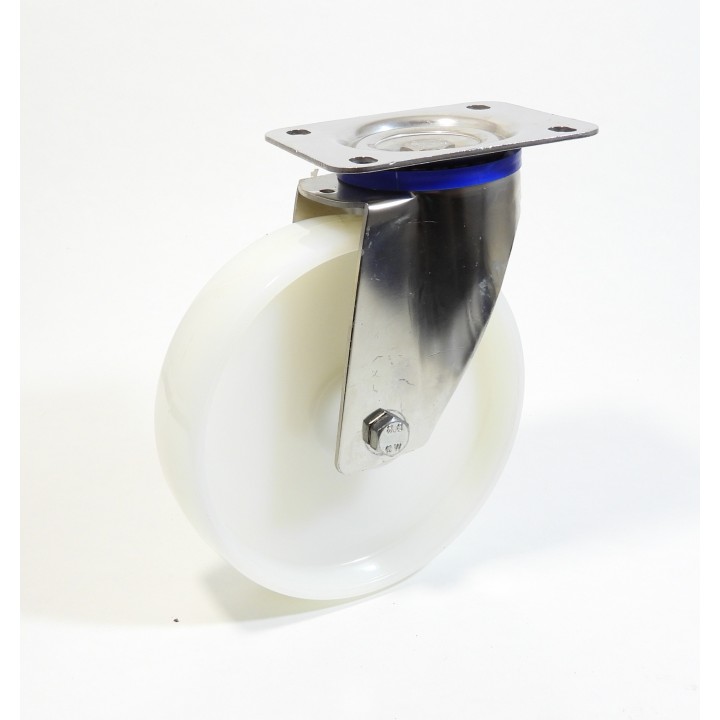 Roulette inox à platine, roue polyamide 6 blanc (série I20/P)