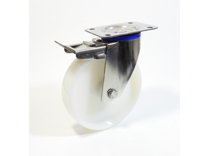 Roulette inox à platine, roue polyamide 6 blanc (série I20/P)