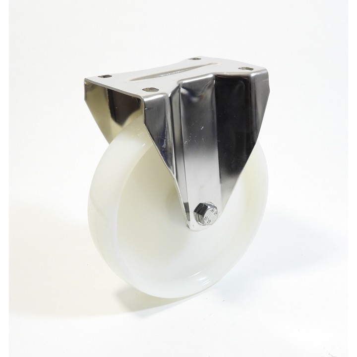 Roulette inox à platine, roue polyamide 6 blanc (série I20/P)
