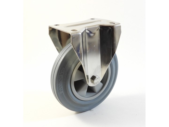 Roulette inox à platine, Roue à bandage caoutchouc gris non marquant, jante polypropylène (série I20/DG)