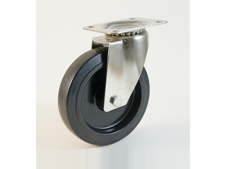 Roulette inox à platine haute température,  Roue bandage caoutchouc thermorésistant, (série HI20/FN)