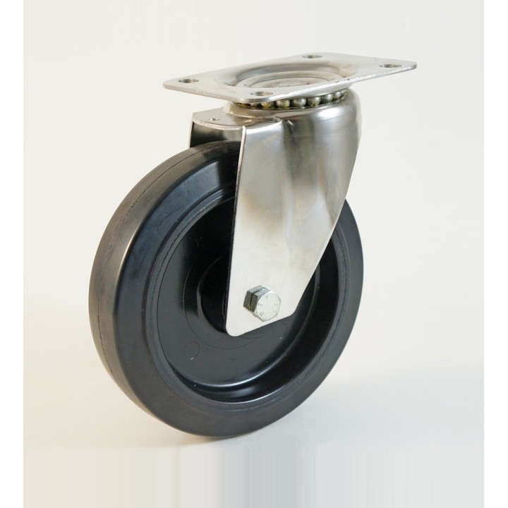 Roulette inox à platine haute température,  Roue bandage caoutchouc thermorésistant, (série HI20/FN)