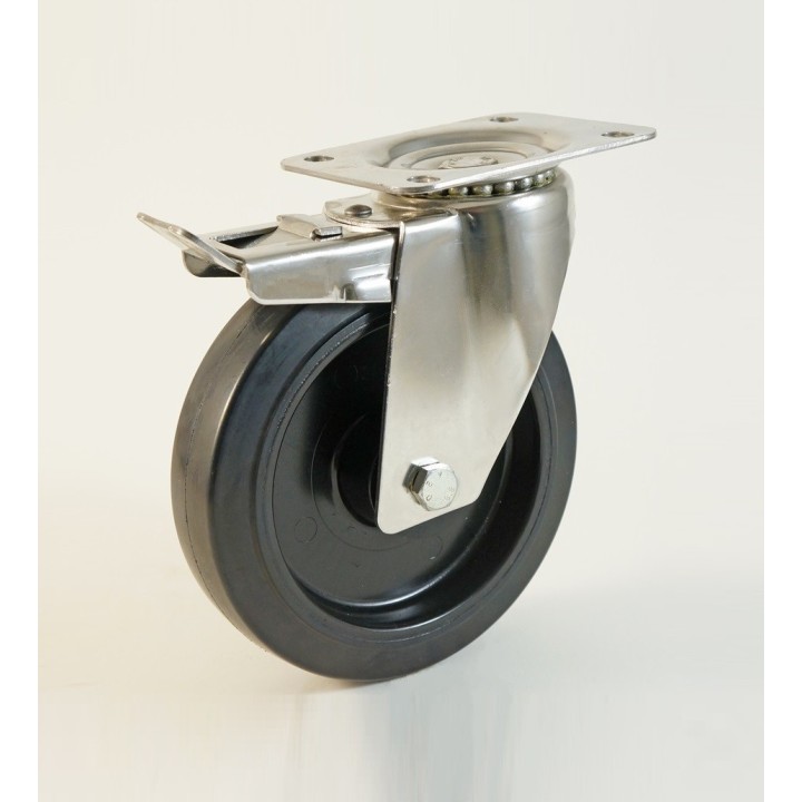 Roulette inox à platine haute température,  Roue bandage caoutchouc thermorésistant, (série HI20/FN)