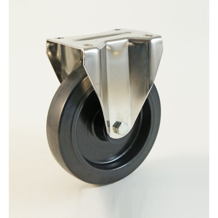 Roulette inox à platine haute température,  Roue bandage caoutchouc thermorésistant, (série HI20/FN)