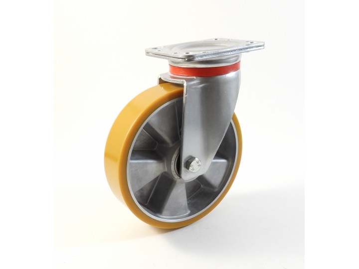Roulette à platine renforcé, Roue à bandage polyuréthane coulé jaune, jante aluminium (série 60/T)