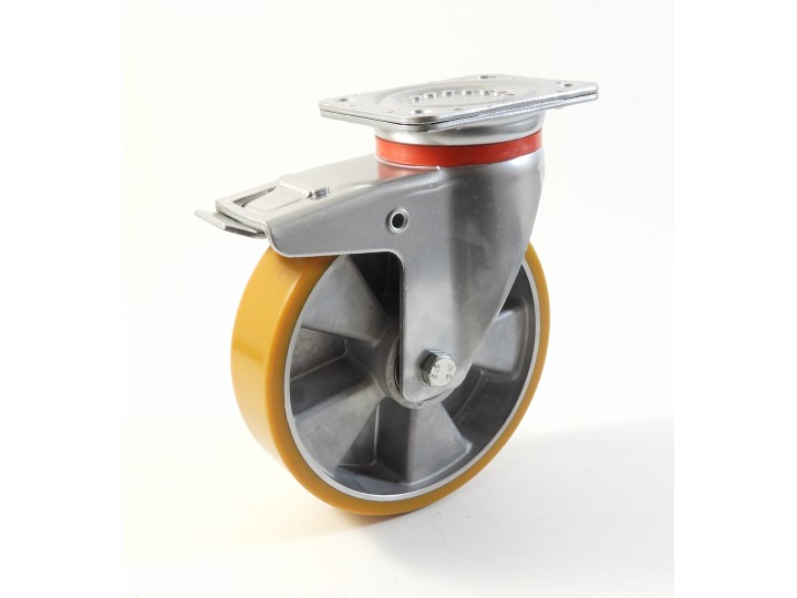 Roulette à platine renforcé, Roue à bandage polyuréthane coulé jaune, jante aluminium (série 60/T)