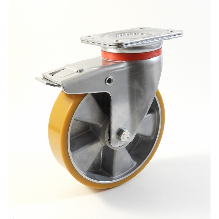 Roulette à platine renforcé, Roue à bandage polyuréthane coulé jaune, jante aluminium (série 60/T)