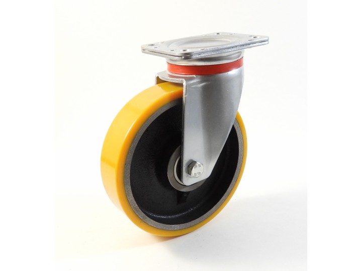 Roulette à platine renforcé, Roue à bandage polyuréthane coulé jaune, jante fonte, (série 60/Z)
