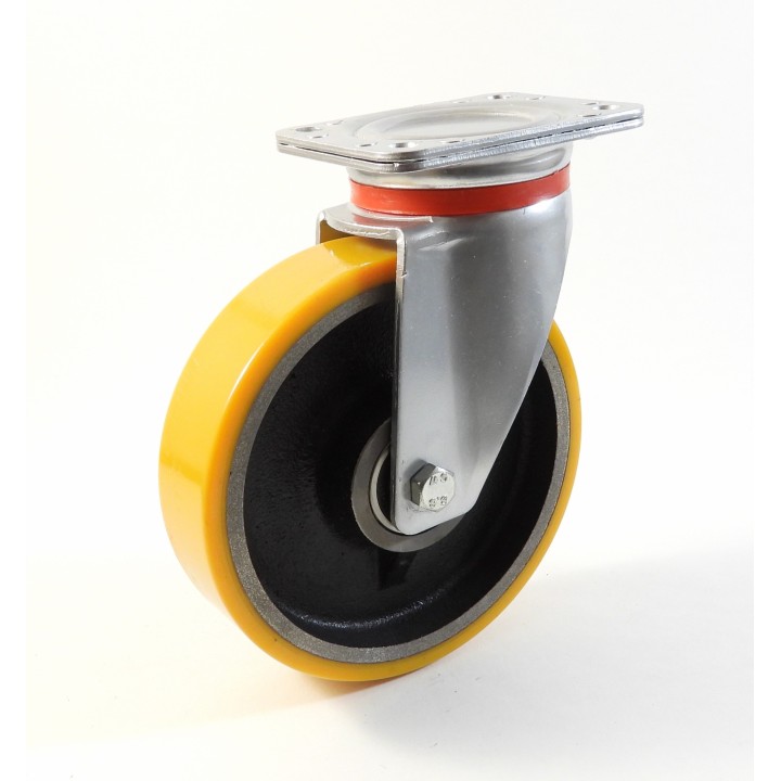 Roulette à platine renforcé, Roue à bandage polyuréthane coulé jaune, jante fonte, (série 60/Z)