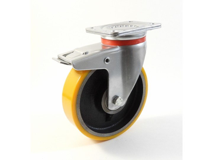 Roulette à platine renforcé, Roue à bandage polyuréthane coulé jaune, jante fonte, (série 60/Z)