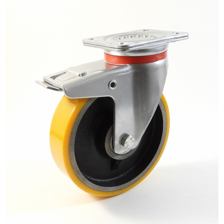 Roulette à platine renforcé, Roue à bandage polyuréthane coulé jaune, jante fonte, (série 60/Z)