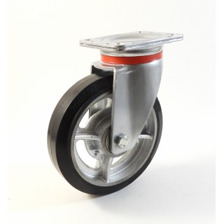 Roulette à platine renforcé, Roue à bandage caoutchouc élastique noir, jante fonte, (série 60/EF)