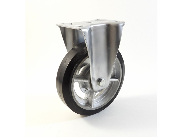 Roulette à platine renforcé, Roue à bandage caoutchouc élastique noir, jante fonte, (série 60/EF)