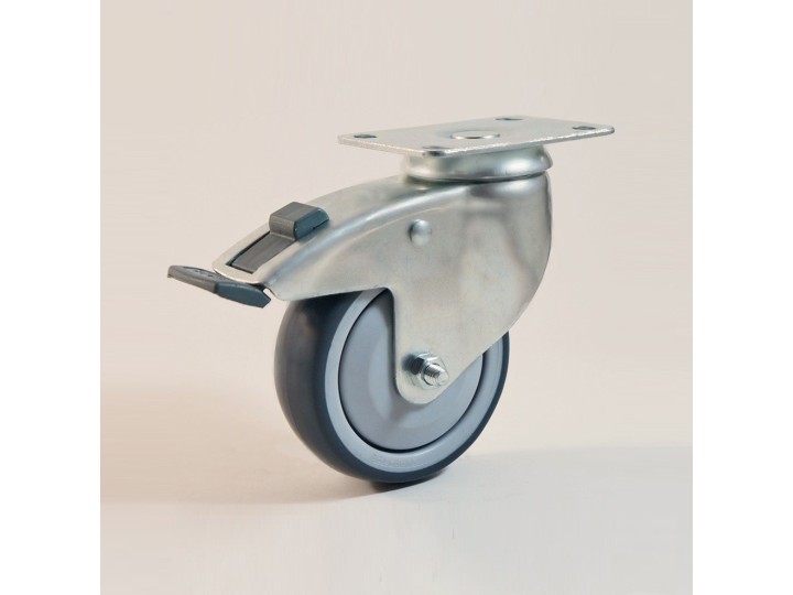 Roulette à platine, Roue à bandage TPE gris non marquant, jante polypropylène, (série 11-22/TPE)